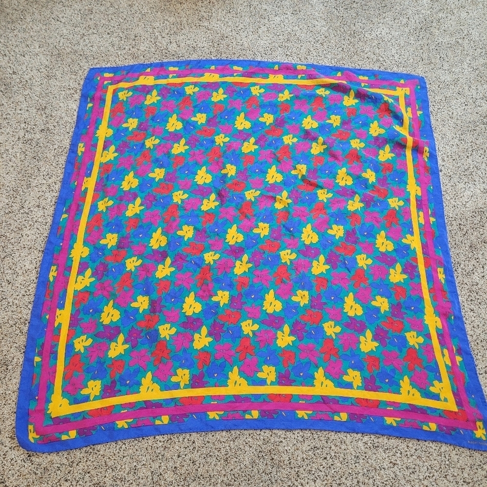 Albert Nipon Large Colorful Floral Head Scarf